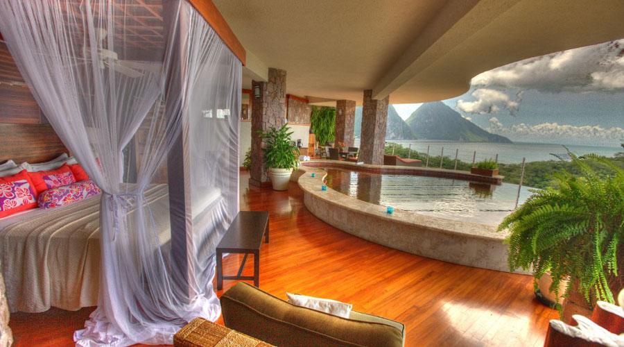 bedroom with private infinity pool