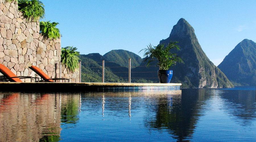 infinity pool overlooking the pitons